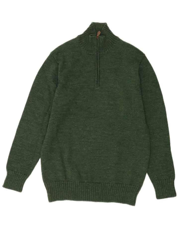 WoolOvers Herre Zip Neck Jumper Sweater Medium Grøn Uld