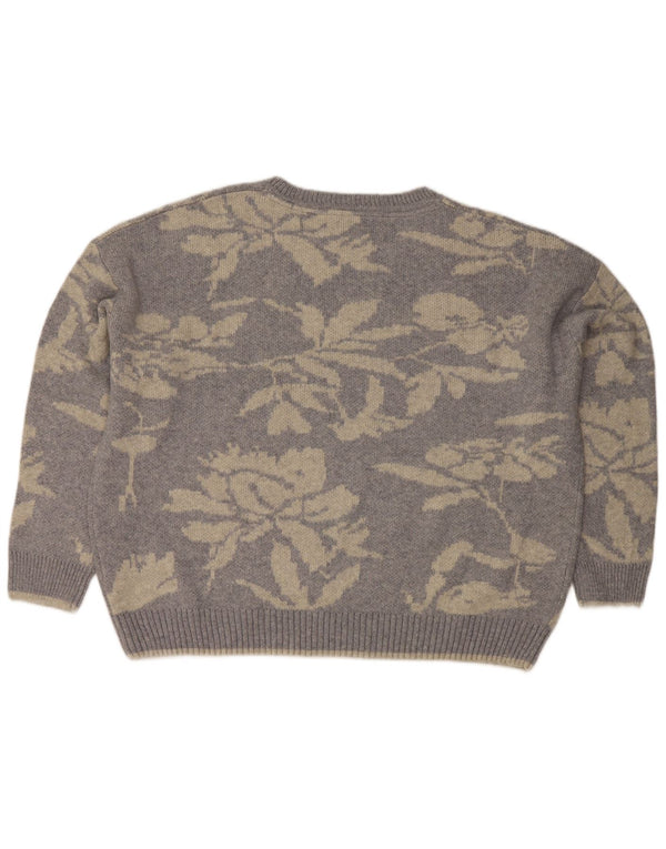 Fedt ansigt kvinders rund hals sweater UK 22 3XL grå blomster bomuld