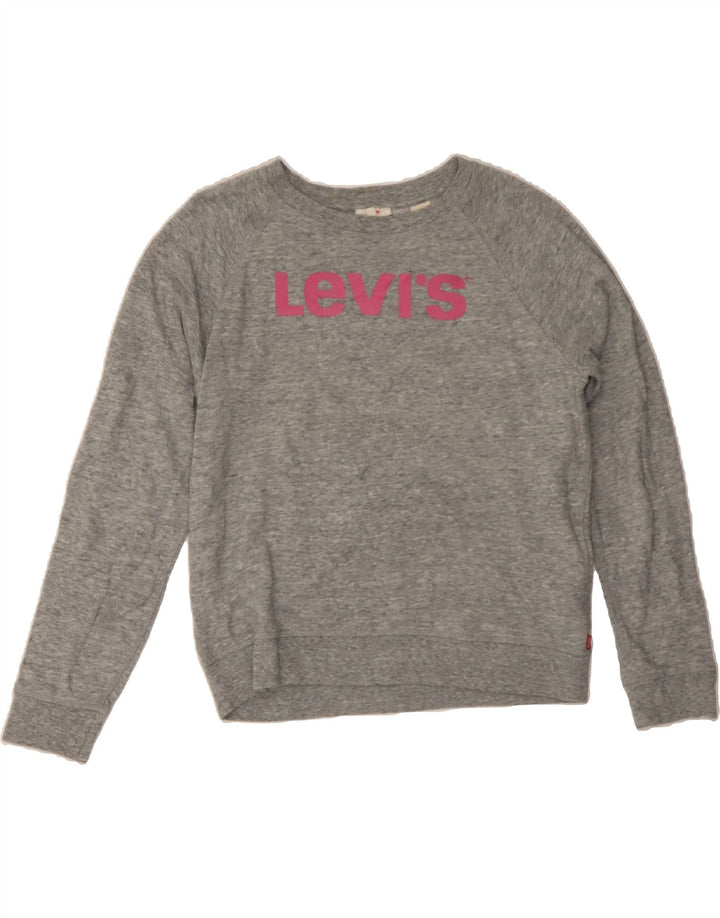 LEVI'S Womens Graphic Sweatshirt Jumper UK 16 Large Grey Flecked Cotton Vintage Levi's and Second-Hand Levi's from Messina Hembry 