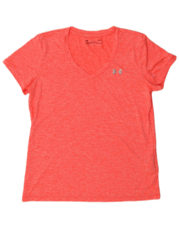 Under Armour Dame Heat Gear T-Shirt Top UK 14 Medium Pink Flecked