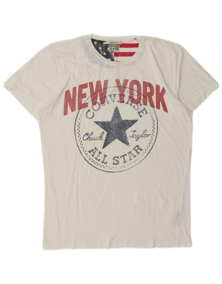 Converse Herre Chuck Taylor Grafisk T-Shirt Top Stor Hvid Bomuld
