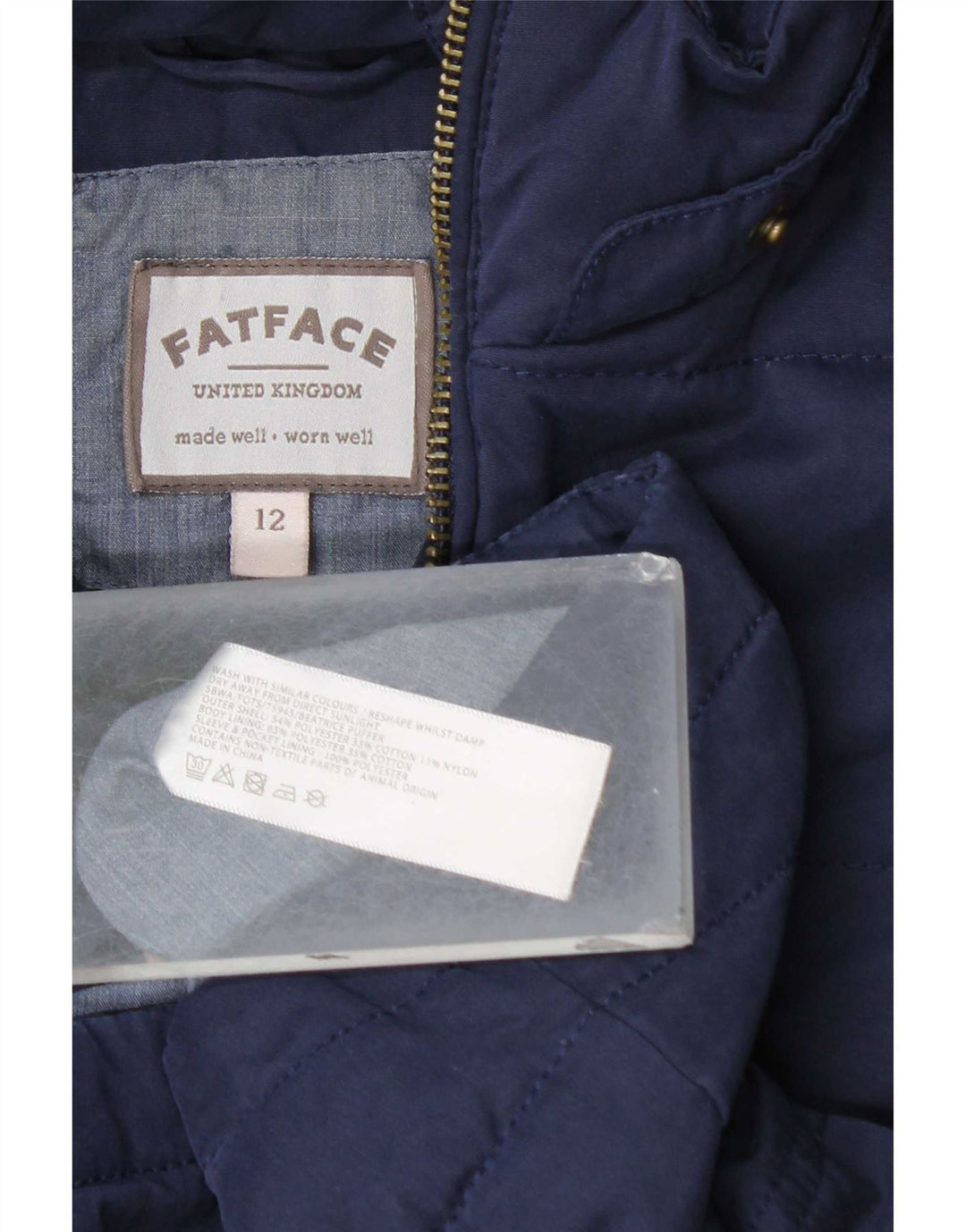 Fat Face Dame Hætte Polstret Jakke UK 12 Medium Navy Blue Polyester
