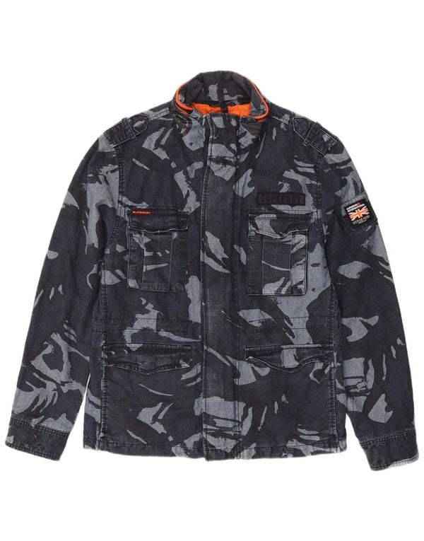SUPERDRY Military Jacket til mænd UK 40 Large Navy Blue Camouflage Cotton