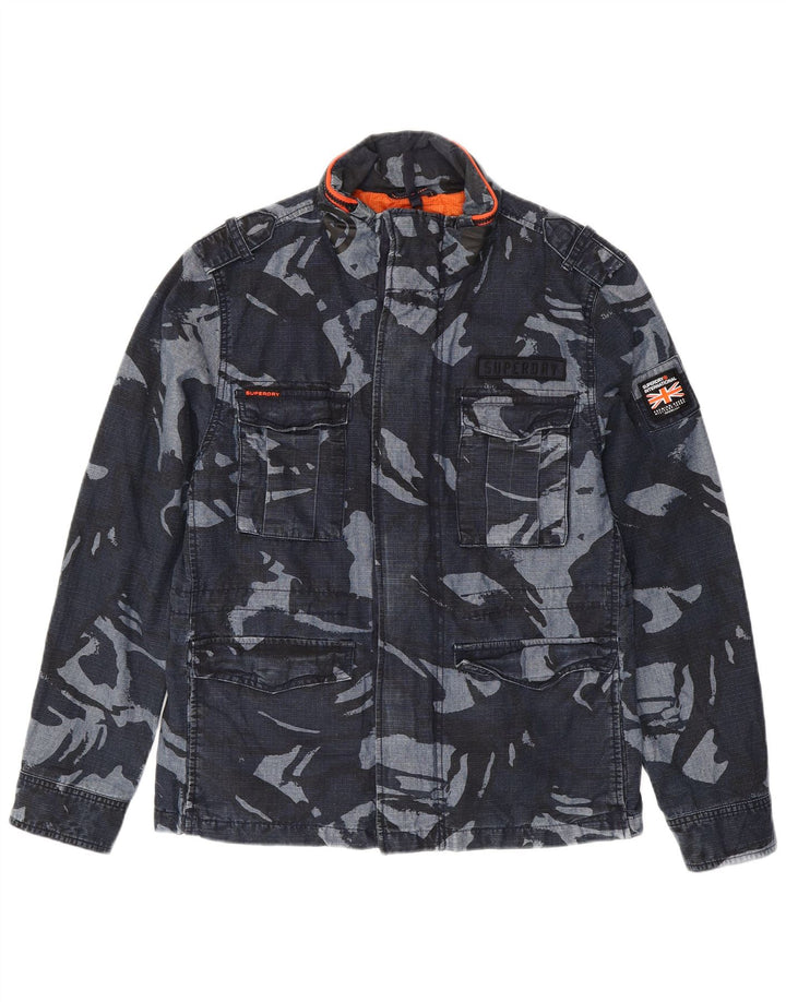 SUPERDRY Military Jacket til mænd UK 40 Large Navy Blue Camouflage Cotton