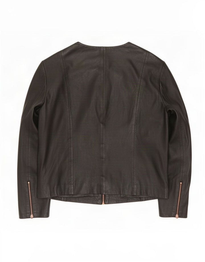 Ted Baker Womens Crop 3/4-ærmet læderjakke Størrelse 3 Medium Sort