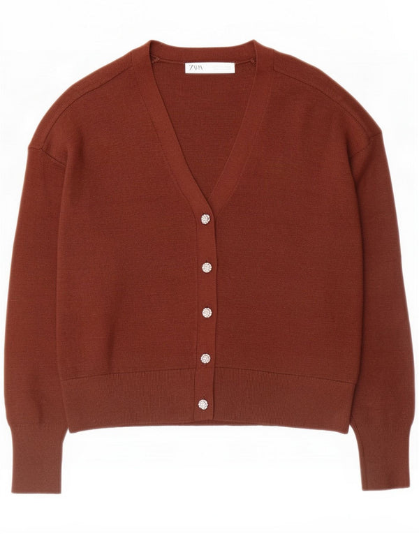 Zara Womens Cardigan Sweater UK 10 Small Brown Viscose