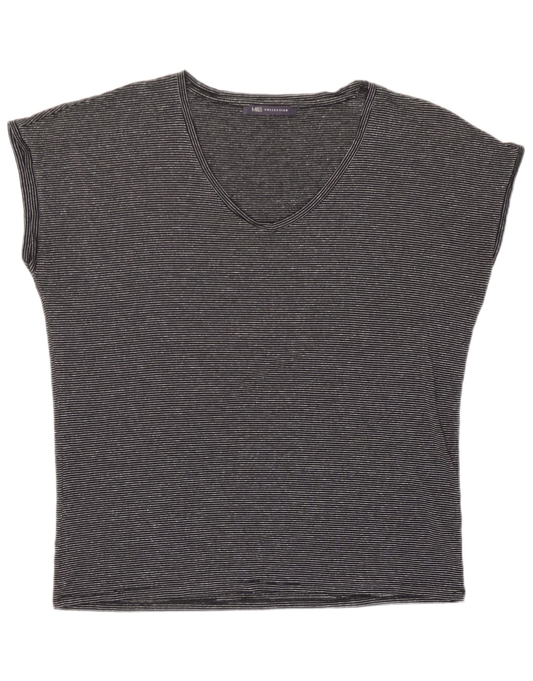 Marks & Spencer Dame Oversized T-Shirt Top UK 10 Lille Sort Stribet