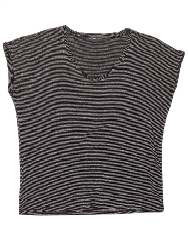 Marks & Spencer Dame Oversized T-Shirt Top UK 10 Lille Sort Stribet
