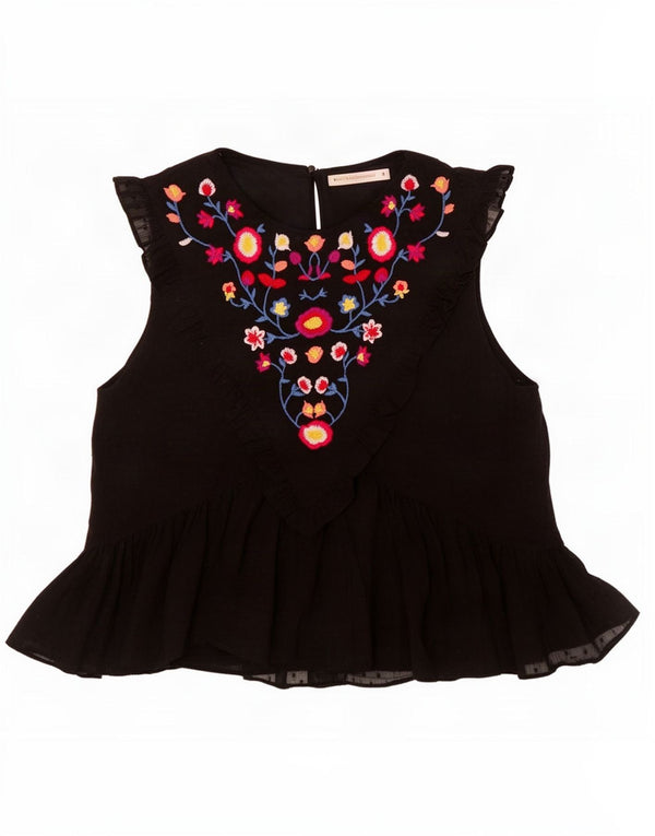 Zara Dame Trafaluc Bluse Top UK 12 Medium Black Floral