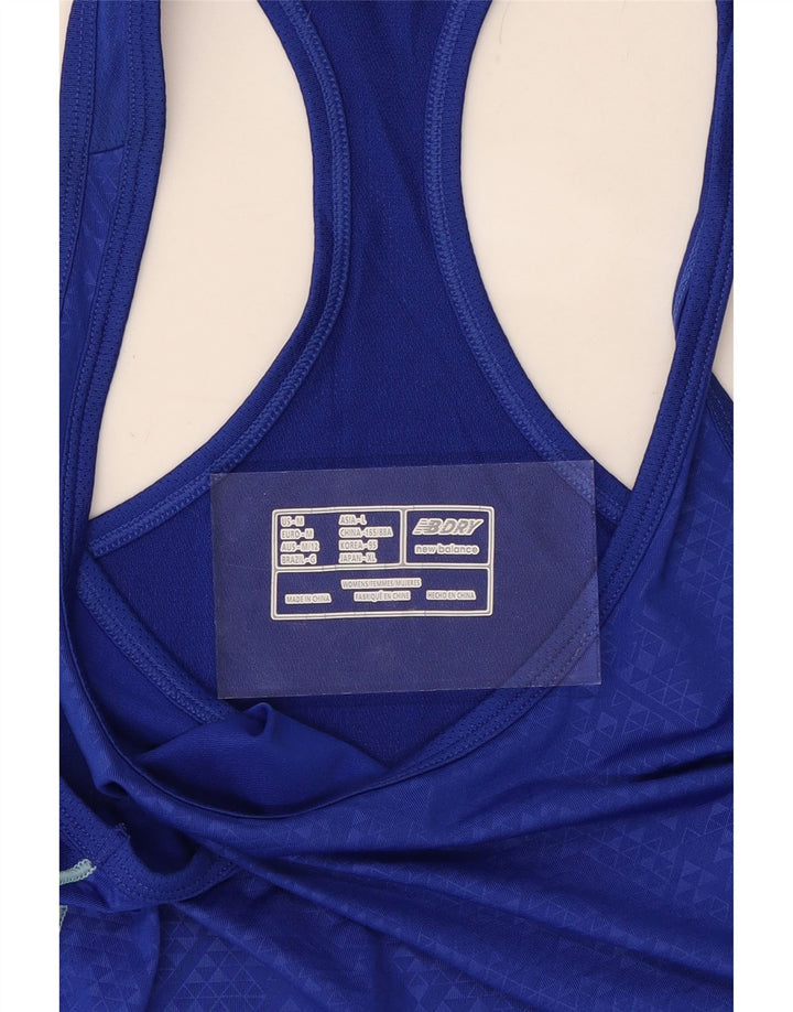 NEW BALANCE Womens Vest Top UK 12 Medium Blue Geometric Vintage New Balance and Second-Hand New Balance from Messina Hembry 