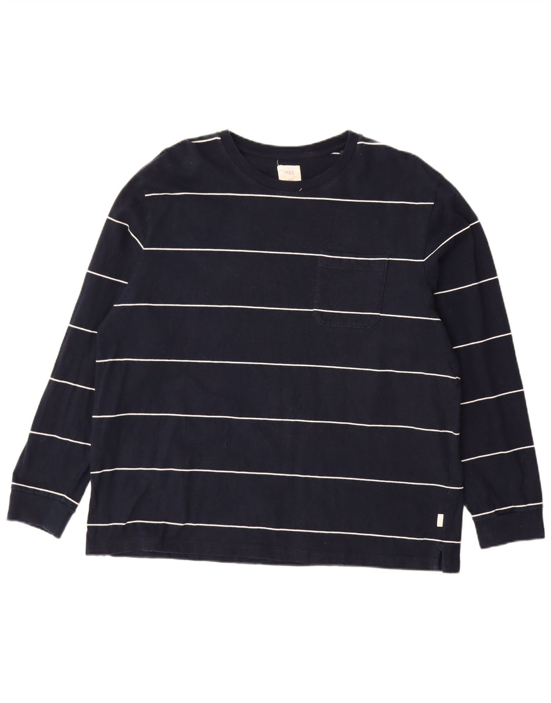 MARKS & SPENCER Langærmet herre top 2XL marineblå stribet bomuld