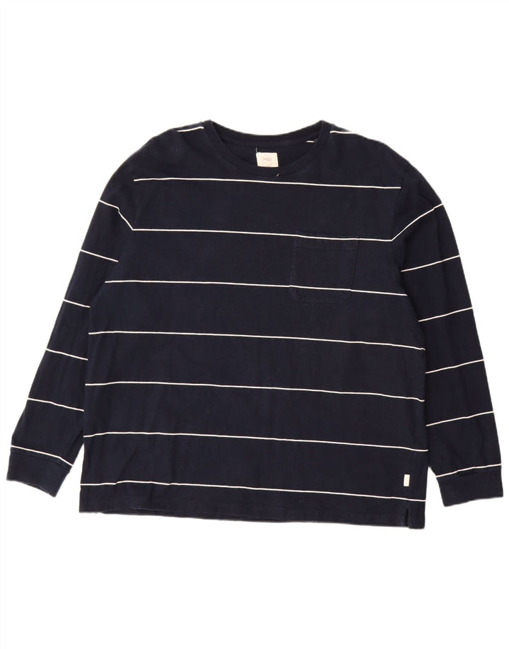 MARKS & SPENCER Langærmet herre top 2XL marineblå stribet bomuld