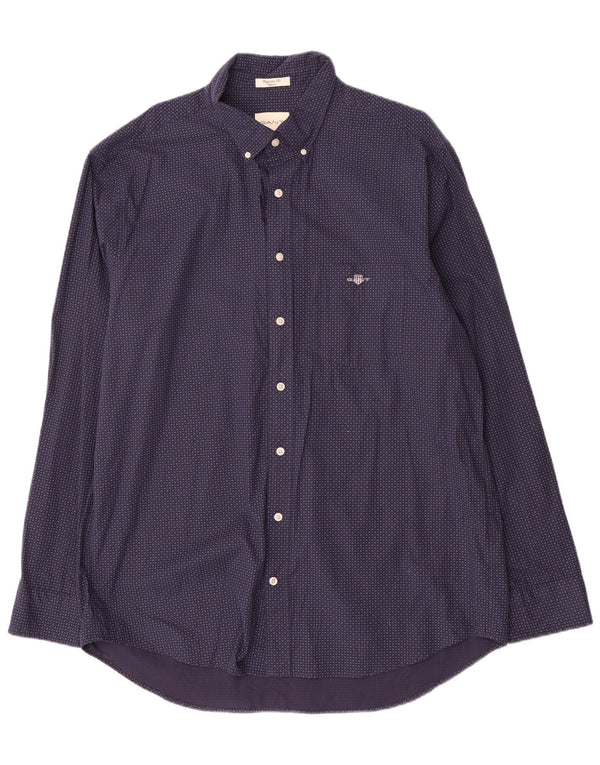 Gant Herre Poplin Regular Fit Skjorte Størrelse 45/46 2XL Marineblå plettet bomuld