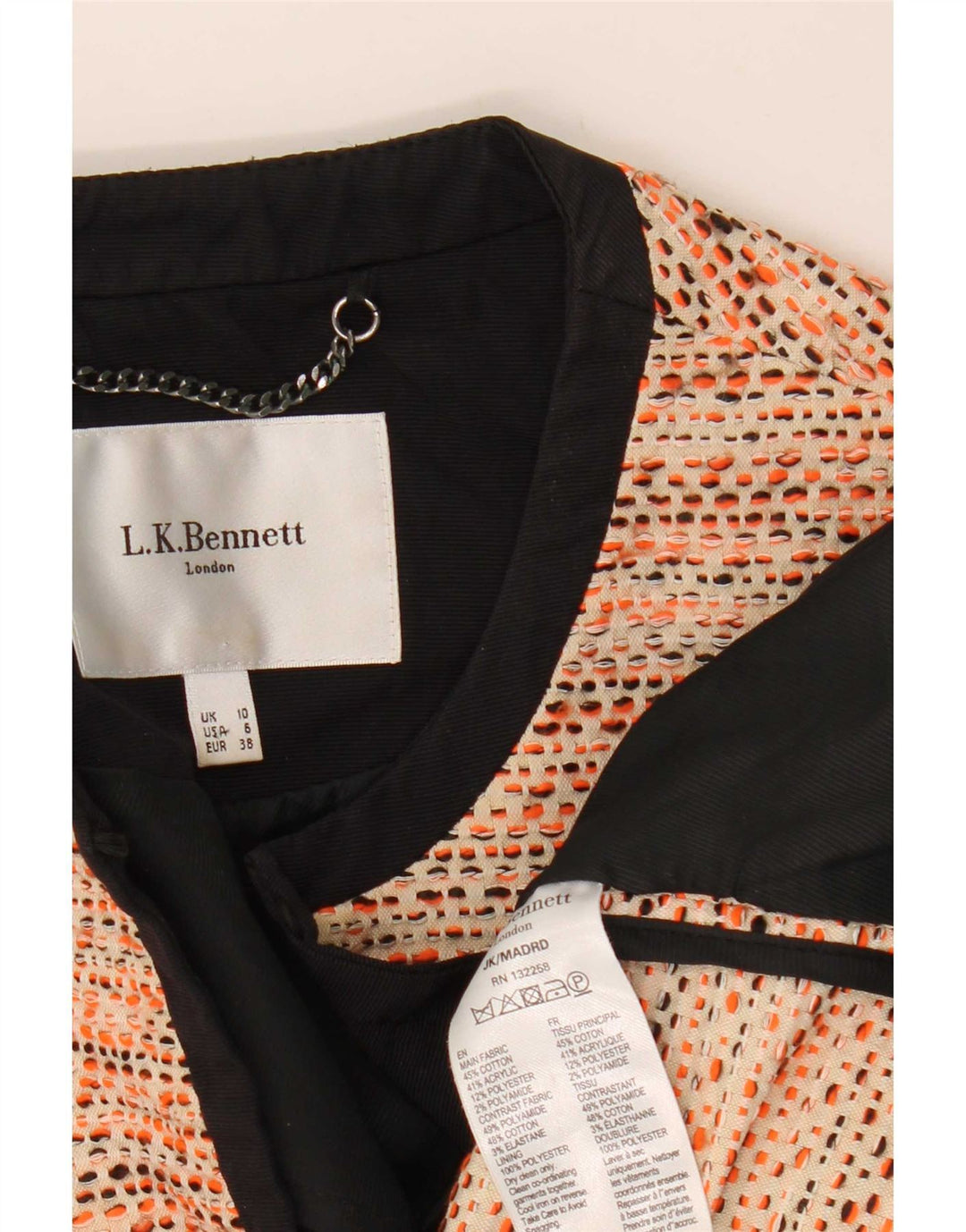 L.K. Bennett Womens 3/4 ærme 2-delt sæt UK 10 Small Orange Flecked