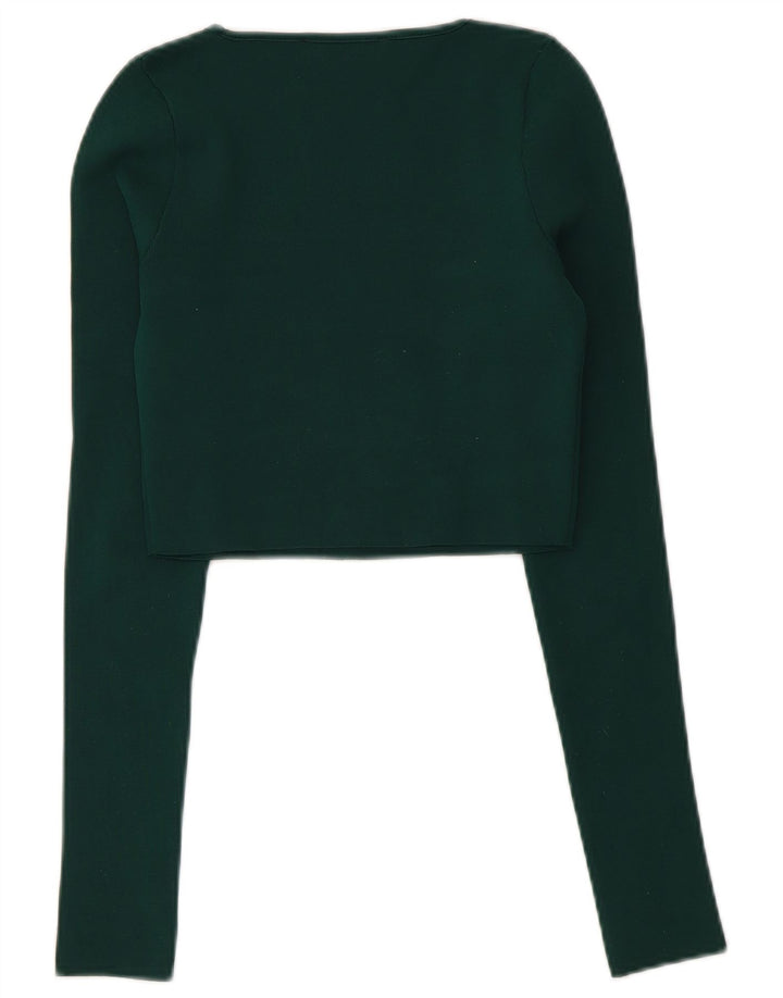 Zara Womens Crop Top Langærmet UK 8 Small Green Polyester
