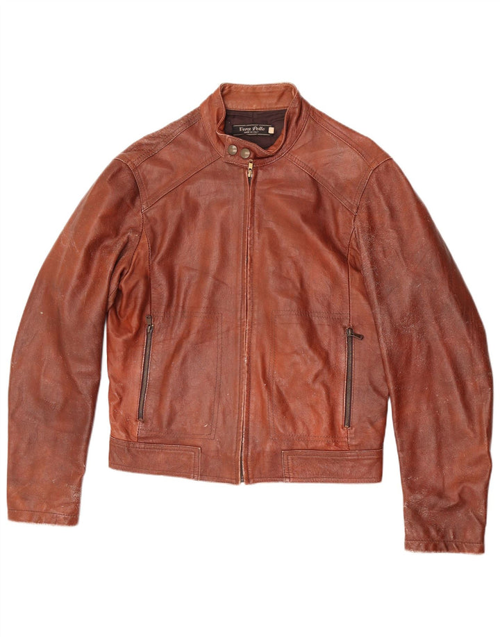 Vintage dame læderjakke IT 48 XL brunt læder