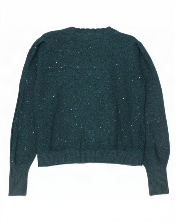 Fat Face Dame Oversized V-hals Jumper Sweater UK 10 Small Green Flecked