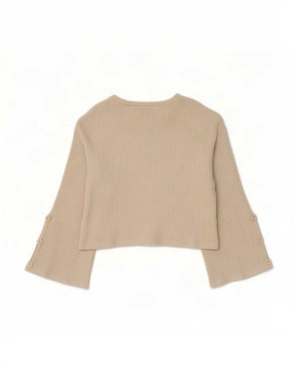 Zara Womens Crop Top 3/4 ærmer UK 14 Medium Beige Bomuld