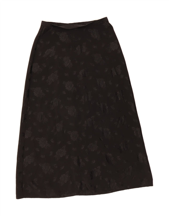 ST. BERNARD Womens A-Line Skirt UK 14 Medium W28  Black Floral Polyester Vintage St. Bernard and Second-Hand St. Bernard from Messina Hembry 