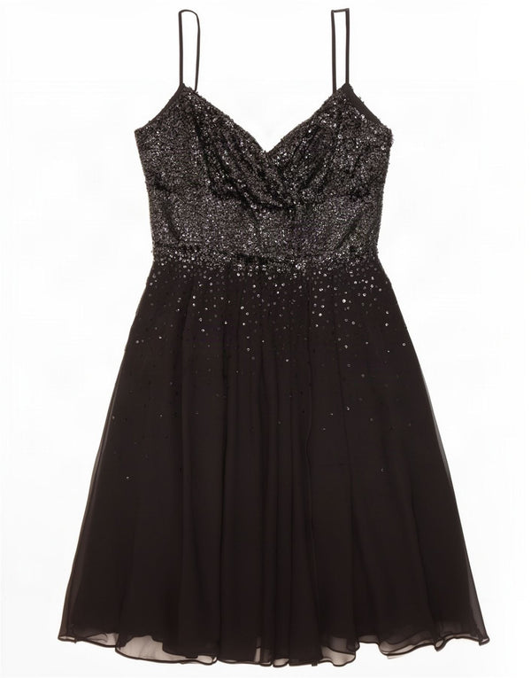 Monsoon Dame Ærmeløs A-Line Kjole UK 18 XL Sort Silke