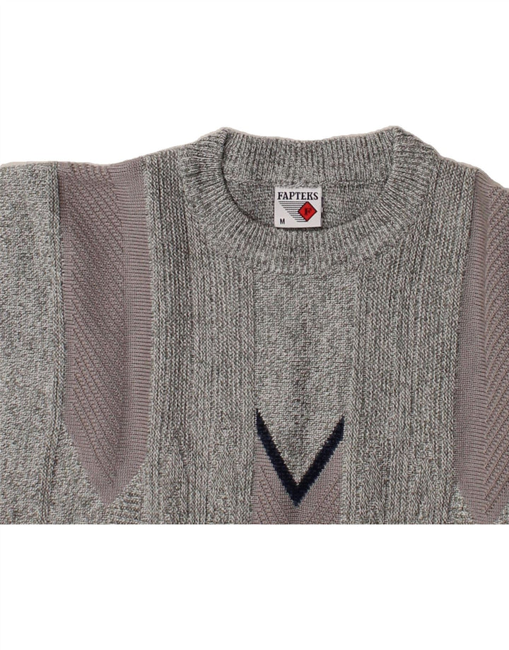 VINTAGE Mens Crew Neck Jumper Sweater Medium Grey Colourblock Acrylic Vintage Vintage and Second-Hand Vintage from Messina Hembry 