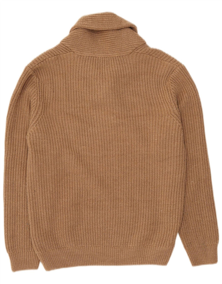 Zara Herre Shawl Neck Jumper Sweater Stor Beige Akryl