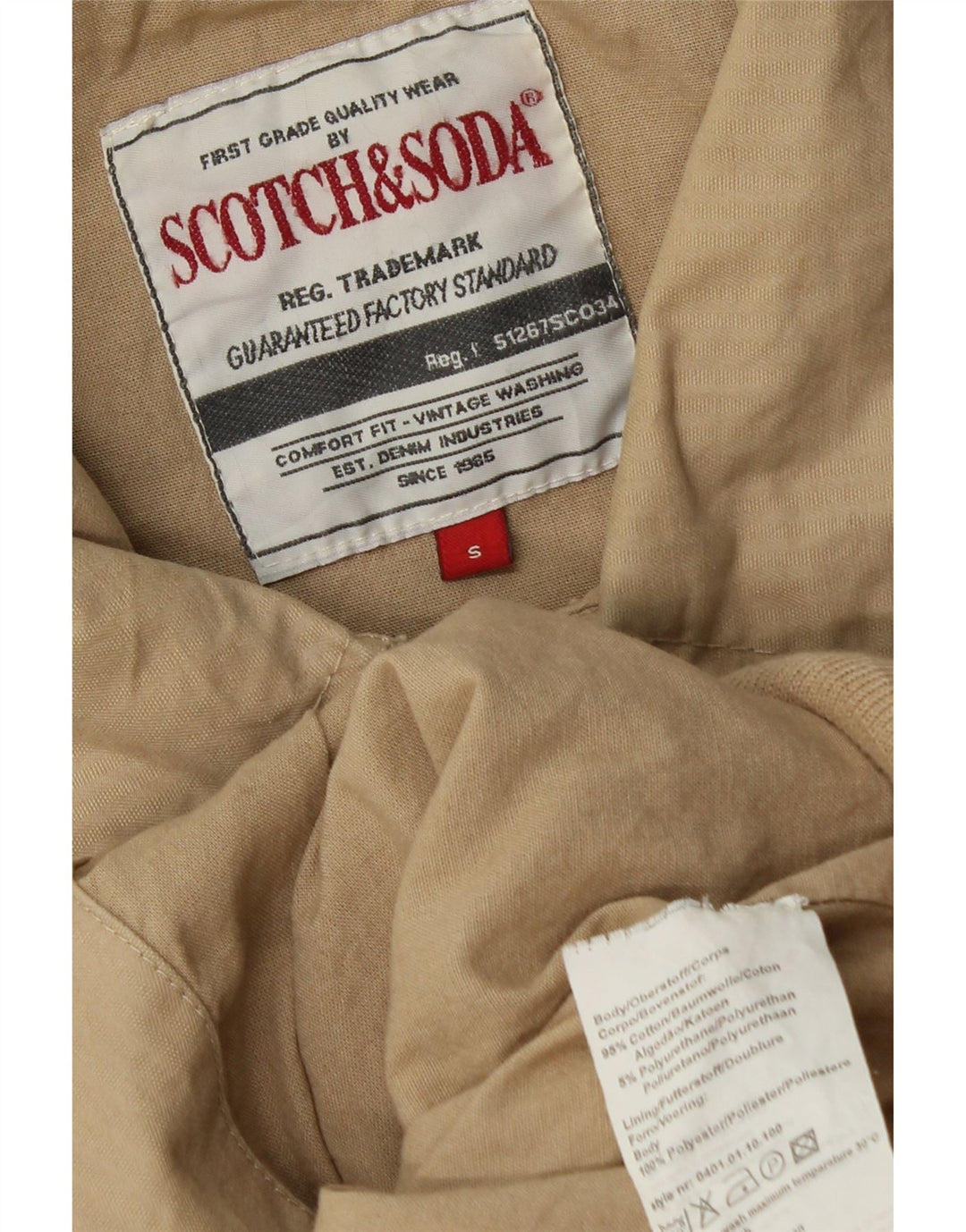 SCOTCH & SODA Grafisk bomberjakke til mænd UK 36 Lille beige bomuld