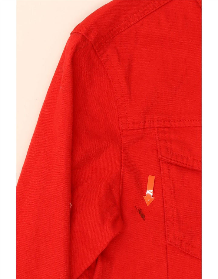 BENETTON Womens Crop Denim Jacket UK 10 Small Red Cotton Vintage Benetton and Second-Hand Benetton from Messina Hembry 