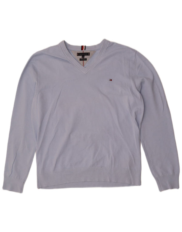 Tommy Hilfiger Dame V-hals sweater UK 22 3XL Blå Bomuld