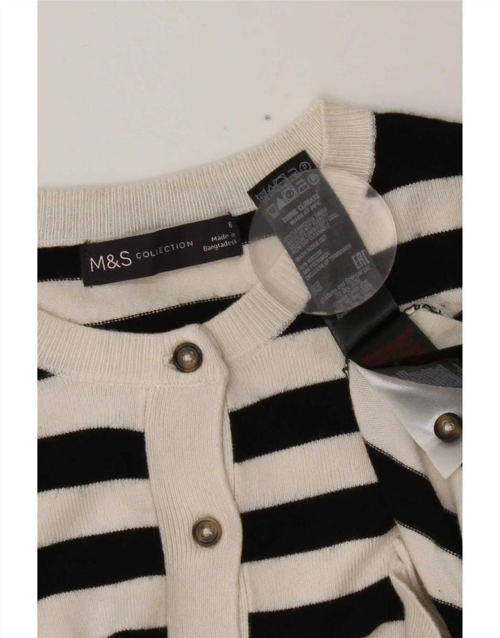 Marks & Spencer Dame Cardigan Sweater UK 8 Small Sort Stribet Viscose