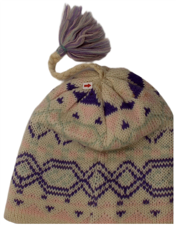 Vintage Dame Beanie Hat One Size Off White Fair Isle Wool
