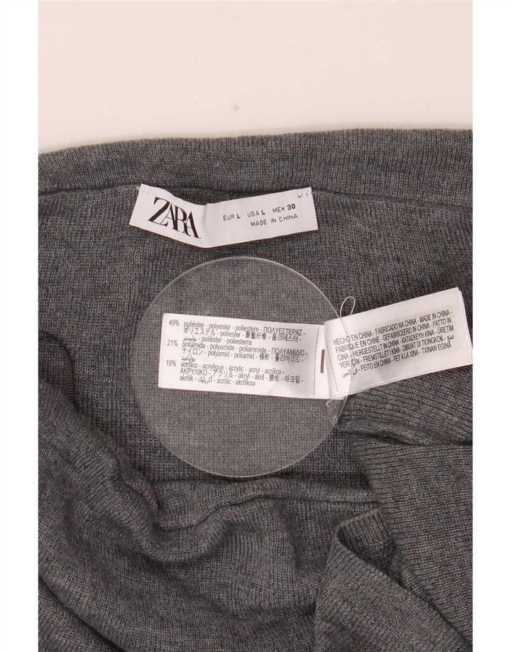 Zara Dame Rullehals Sweater UK 14 Large Grå Polyester