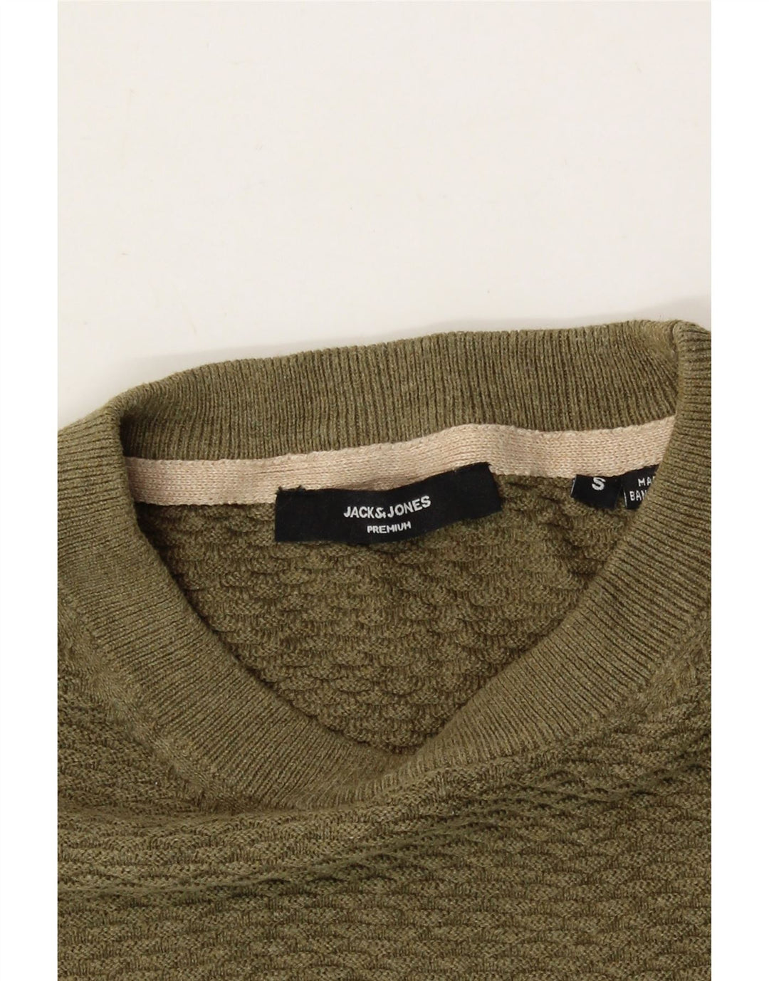 JACK & JONES Mens Crew Neck Jumper Sweater Small Khaki Cotton Vintage Jack & Jones and Second-Hand Jack & Jones from Messina Hembry 