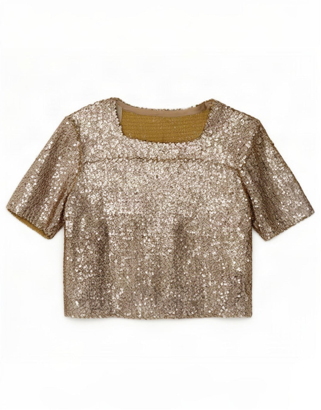 Vintage Dame Pailletbluse Top UK 12 Medium Gold