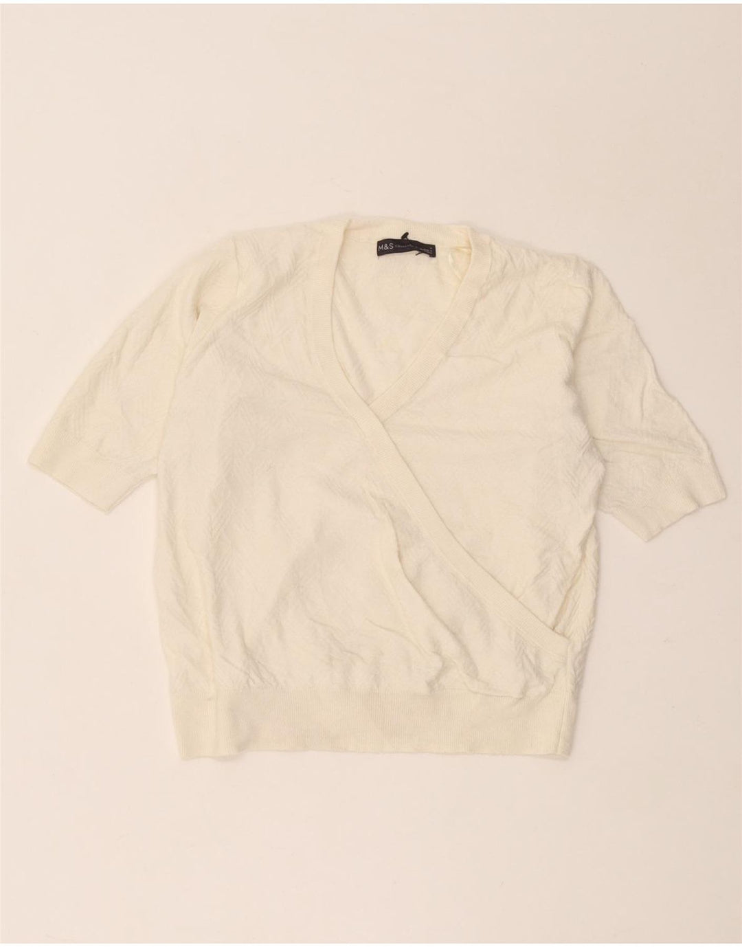 Marks & Spencer Dame V-hals sweater UK 12 Medium Off White