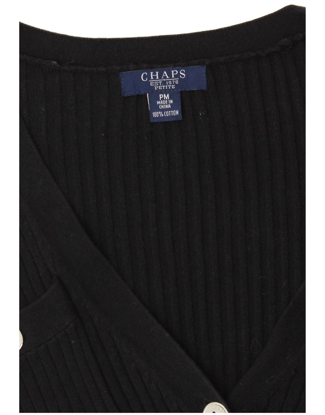 Chaps Dame Petite Cardigan Sweater UK 14 Medium Sort Bomuld