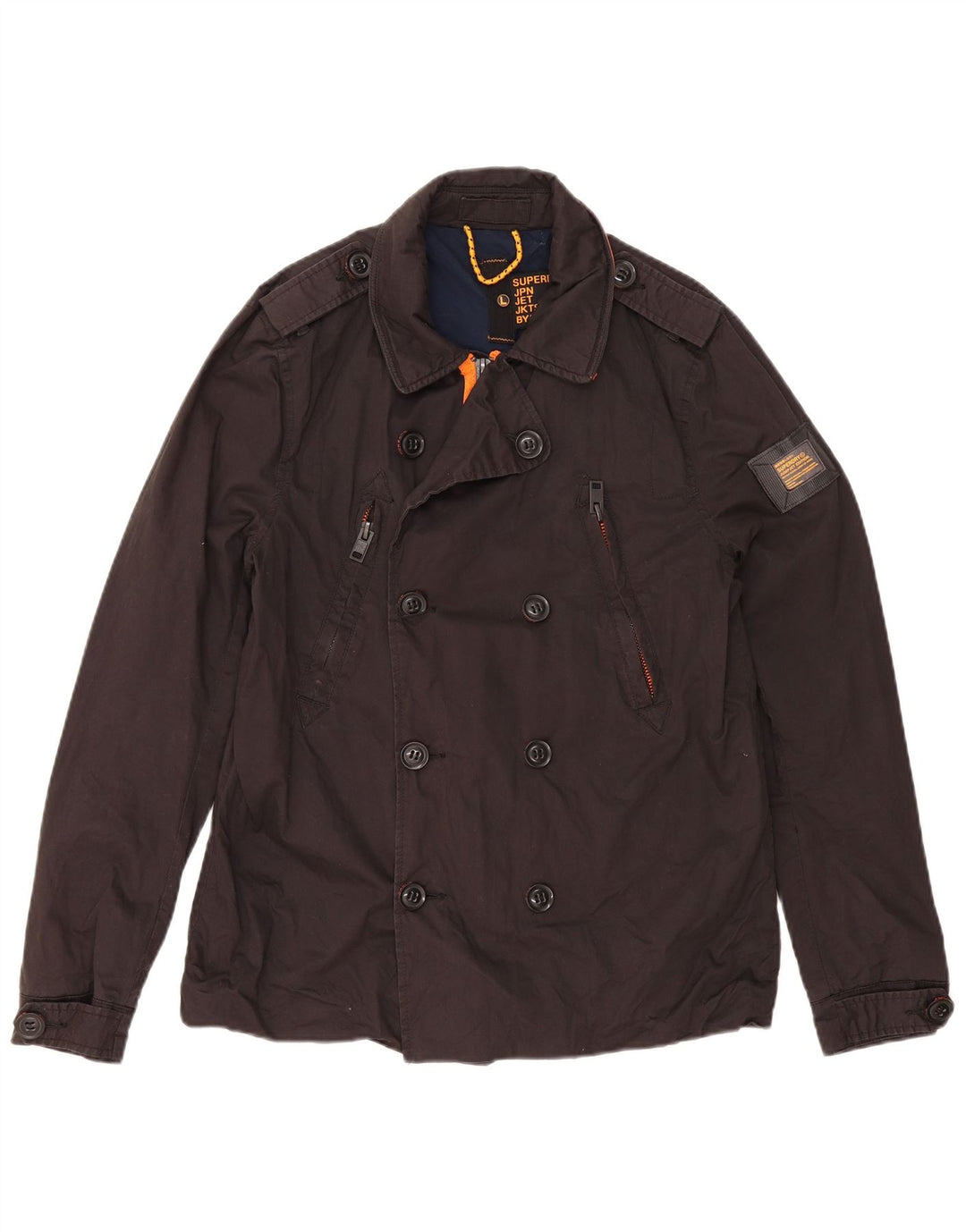 Superdry Womens Pea Coat UK 16 Large Black Bomuld