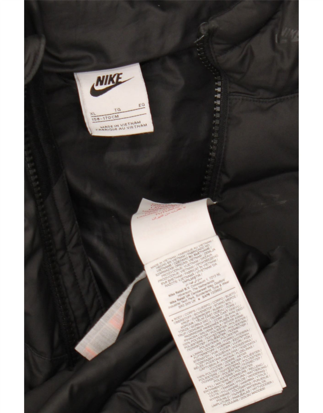 Nike drenge grafisk polstret hættejakke 13-14 år XL sort polyester