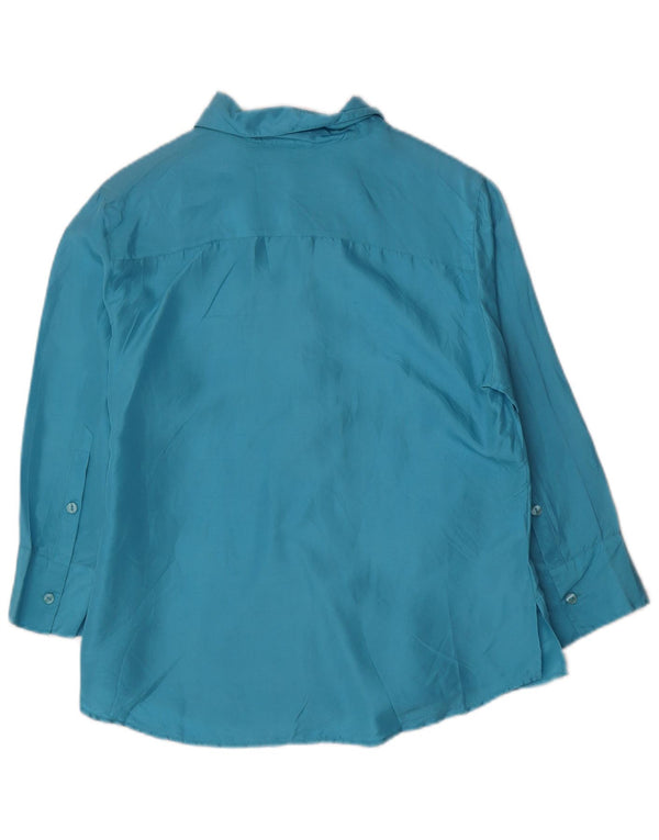 Andrea Mare Dame 3/4-ærmet skjortebluse UK 10 Small Blue Silk