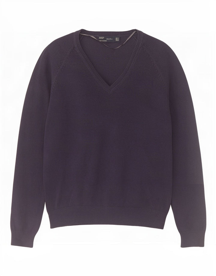Zara Dame V-hals sweater UK 12 Medium Navy Blue