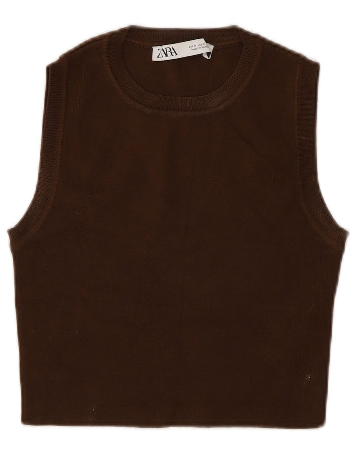 Zara Dame Ærmeløs Crop Top UK 12 Medium Brun Viscose