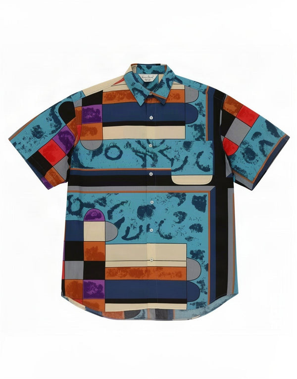 Vintage kortærmet herreskjorte størrelse 43/44 XL Multifarvet Colourblock