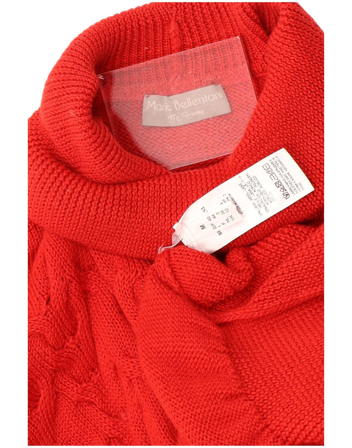 VINTAGE Womens Oversized Roll Neck Jumper Sweater UK 12 Medium Red Wool