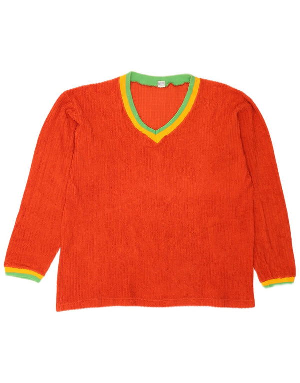 Vintage Dame Top Langærmet US 8 Medium Orange Colourblock Bomuld