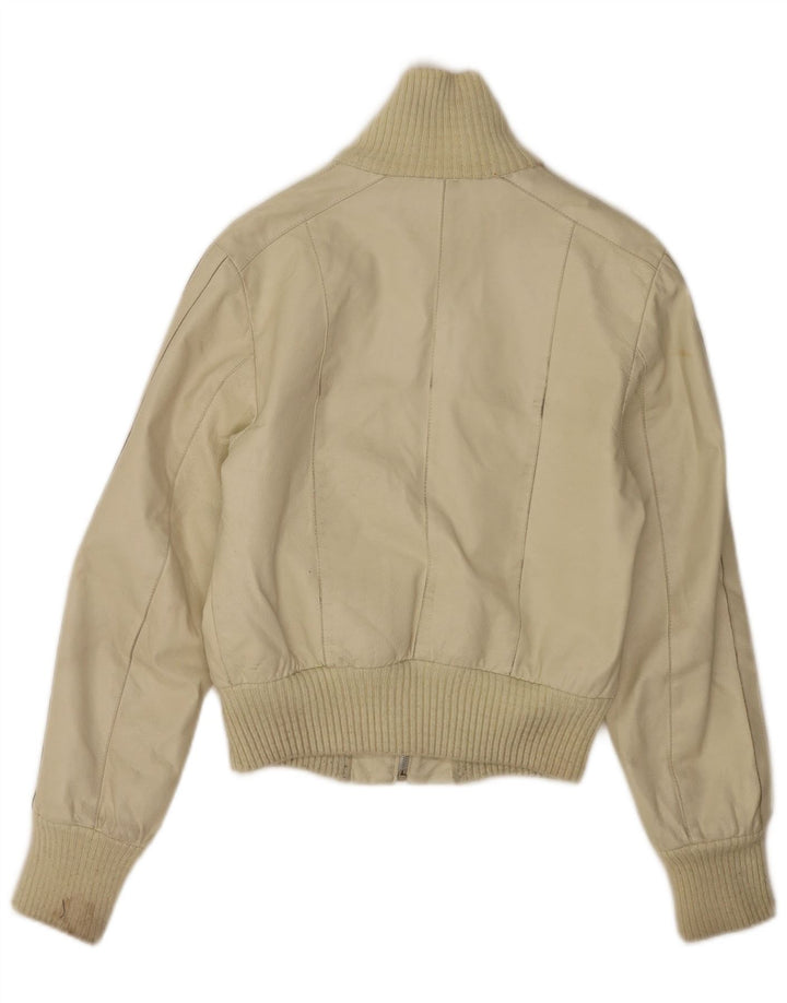 Vintage Dame Crop Læderjakke IT 40 Small Off White Læder