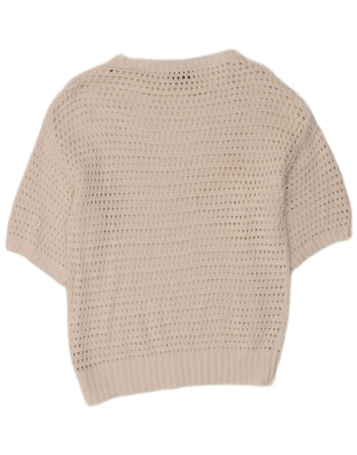 MASSIMO DUTTI Dame hæklet bådhals sweater UK 12 Medium White