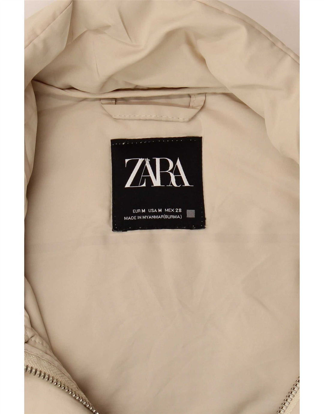 Zara Longline hættetrøje polstret Gilet UK 14 Medium Beige Polyester