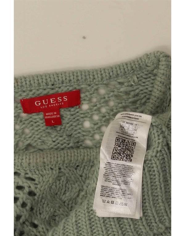 Guess Womens Crew Neck Jumper Sweater UK 12 Medium Green Acrylic