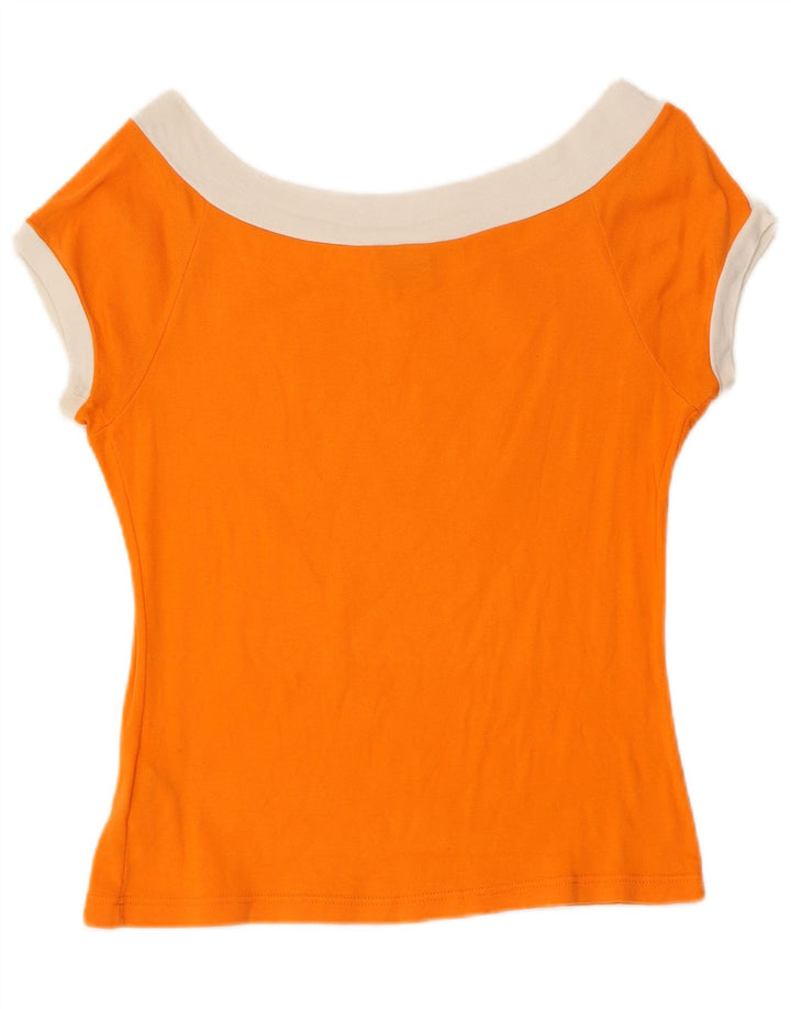 LEE Dame Crop Grafisk T-Shirt Top UK 12 Medium Orange Bomuld