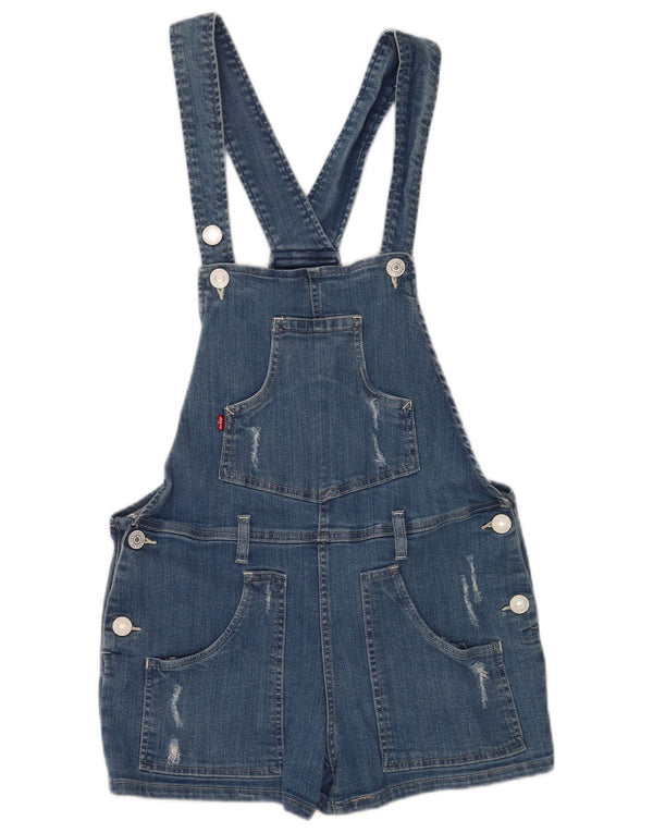 Levi's Dame Distressed Dungarees Denim Shorts Små W32 Blå Bomuld